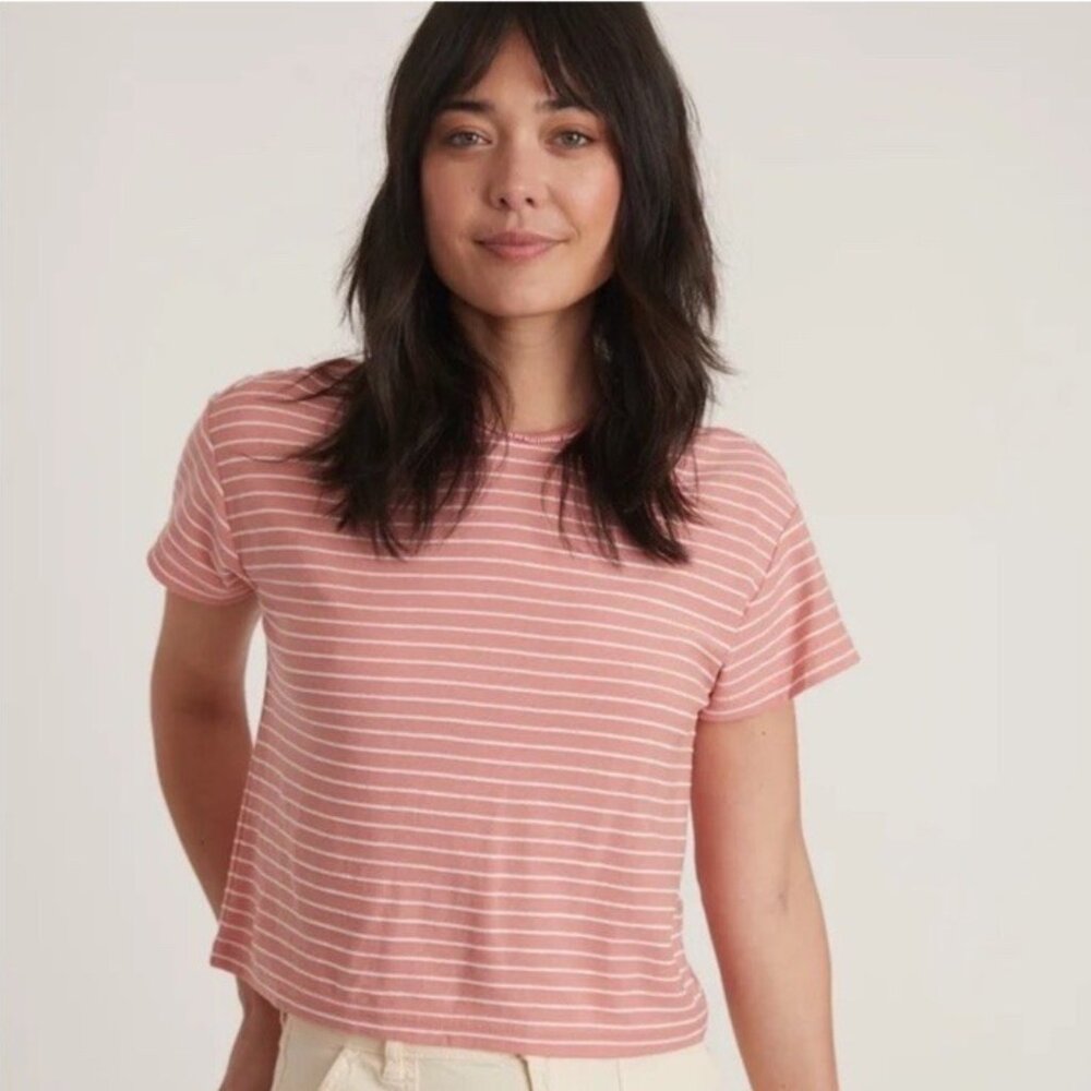 Marine Layer Lydia Textured Stripe Top in Pink | Small